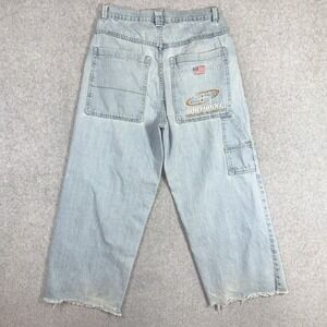 Southpole Urban Active Baggy Wide Leg Jeans 29x26 Light Wash Y2K Raw Hems USA
